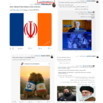 نماذج من منشورات وتفاعلات رصدها التحقيق على حساب إريك فينمان وحسابات مرتبطة بشبكة الترويج؛ تجمع بين دعم رضا بهلوي، مهاجمة النظام الإيراني، وتوظيف رمزية الأسد لربط إسرائيل بالعلم الملكي الإيراني.
